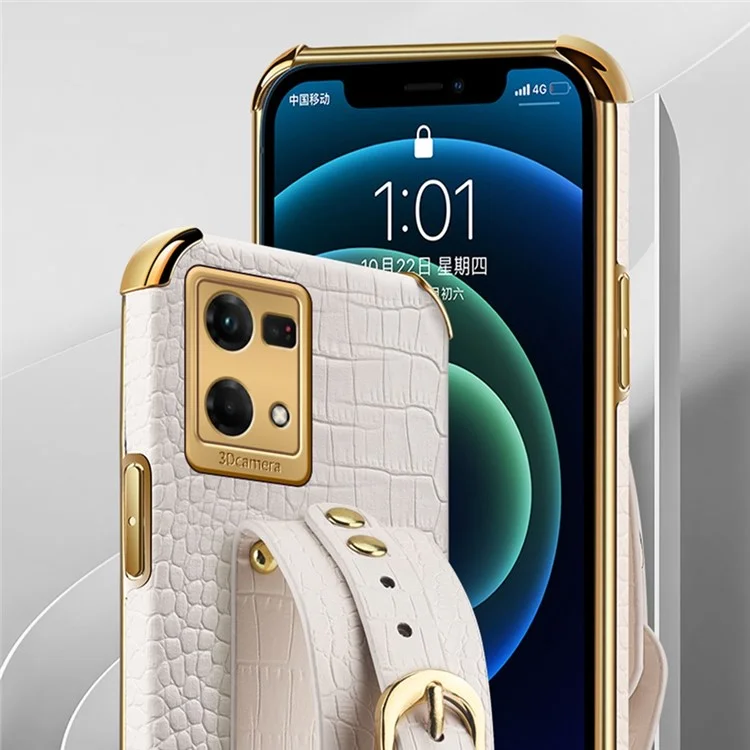 Pour Oppo Reno7 À L'épreuve De La Texture De Crocodile Électrolitée De Choc, Couverture De Téléphone Portable Léger En Cuir PU En Cuir En Cuir PU En Cuir En Cuir Avec Sangle À Main Kickstand - Vert