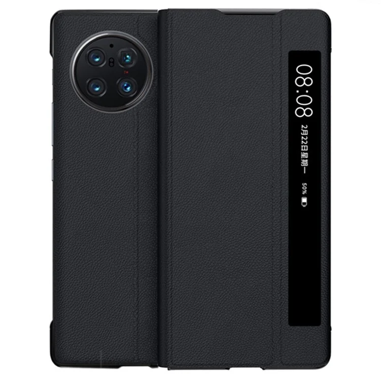 Pour vivo X Fold Genuine Leather Phone Case Scratch Resistant Anti-fall Cell Phone Cover Stand Protective Shell - Noir