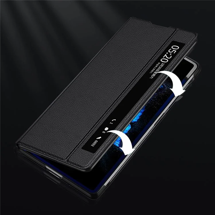 Pour vivo X Fold Genuine Leather Phone Case Scratch Resistant Anti-fall Cell Phone Cover Stand Protective Shell - Noir