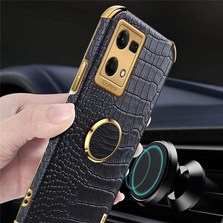 Per Oppo Reno7 Preciso Ritaglio Crocodile Texture in Pelle Custodia Per Telefono TPU Rivestito TPU Anti-scratch Casetto Cavestatore Custodia 6D Shell di Protezione a Prova di Scossa Elettroplata - Nero