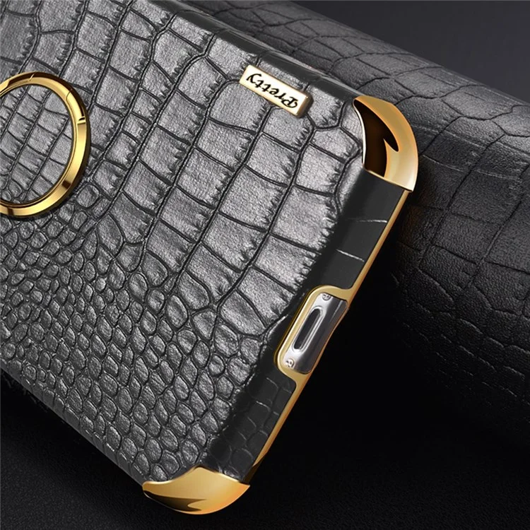 Per Oppo Reno7 Preciso Ritaglio Crocodile Texture in Pelle Custodia Per Telefono TPU Rivestito TPU Anti-scratch Casetto Cavestatore Custodia 6D Shell di Protezione a Prova di Scossa Elettroplata - Nero