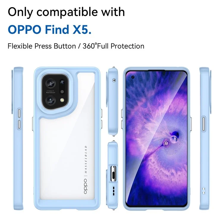 Custodia ibrida in TPU + Acrilico per Oppo Find X5, copertura protettiva per telefono a prova di urti con pulsanti indipendenti - Blu baby