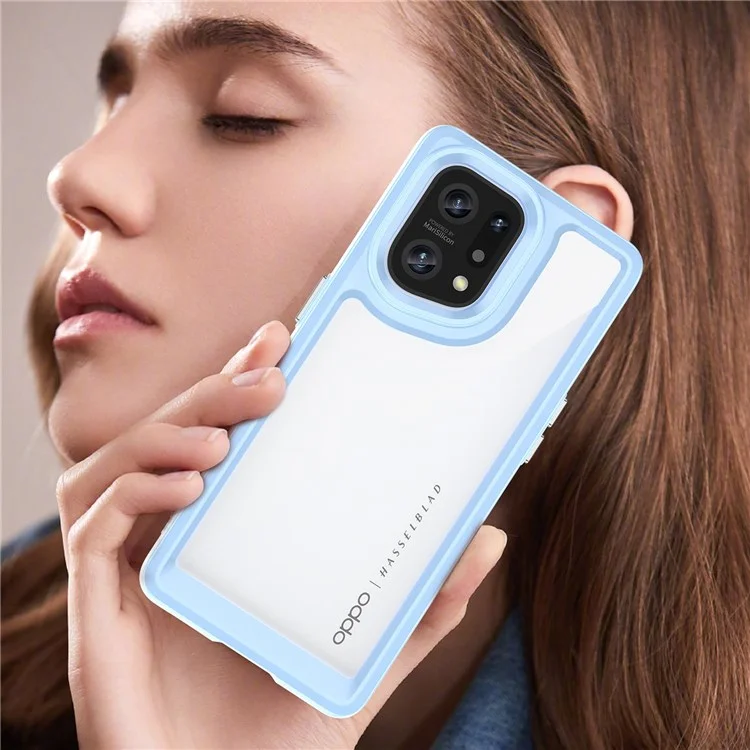 Custodia ibrida in TPU + Acrilico per Oppo Find X5, copertura protettiva per telefono a prova di urti con pulsanti indipendenti - Blu baby
