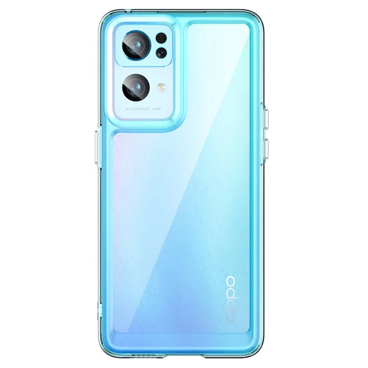 Чехол для телефона Oppo Reno7 Pro 5G, сделанный из TPU и прозрачного акрила, устойчивый к царапинам, со встроенными независимыми кнопками - прозрачно-синий