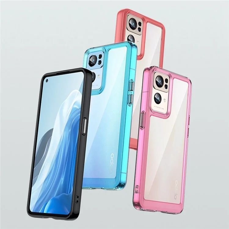 Чехол для телефона Oppo Reno7 Pro 5G, сделанный из TPU и прозрачного акрила, устойчивый к царапинам, со встроенными независимыми кнопками - прозрачно-синий