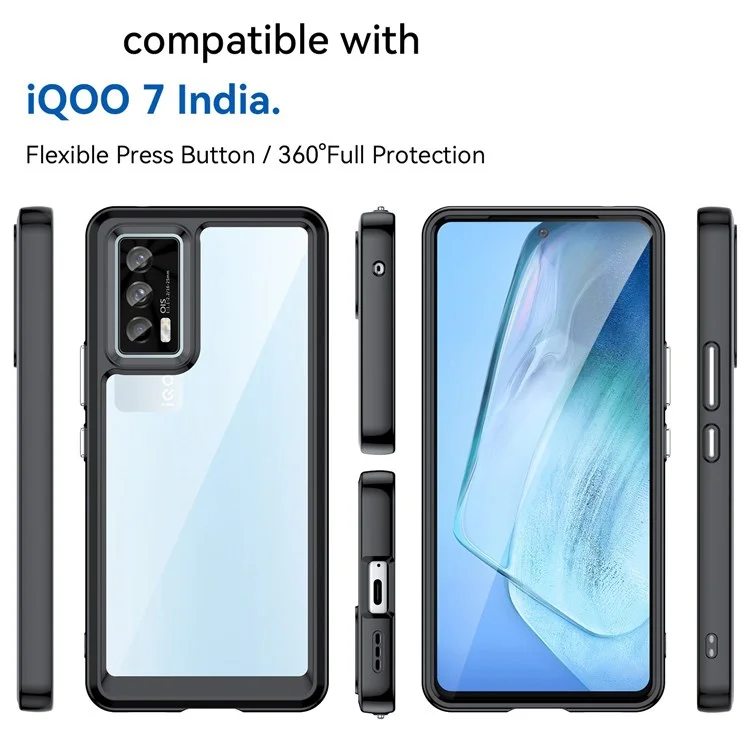 Für Vivo Iqoo 7 (indien) 5g/iqoo Neo5 Wear-resistente Anti-drop-transparent-back Case Hybrid Acryl + Tpu-mobiltelefonabdeckung Mit Unabhängigen Tasten - Schwarz