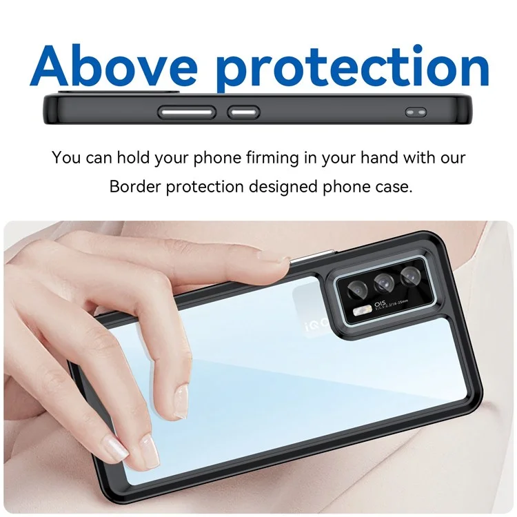 Für Vivo Iqoo 7 (indien) 5g/iqoo Neo5 Wear-resistente Anti-drop-transparent-back Case Hybrid Acryl + Tpu-mobiltelefonabdeckung Mit Unabhängigen Tasten - Schwarz