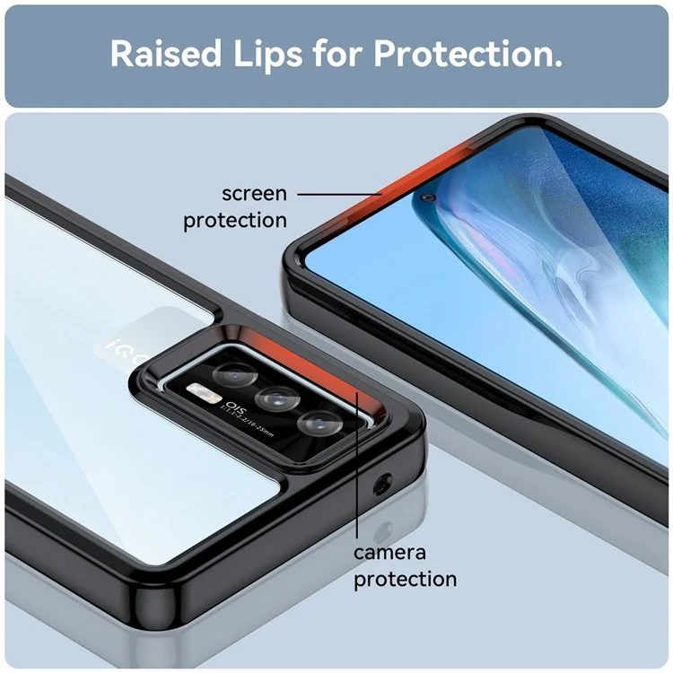 Für Vivo Iqoo 7 (indien) 5g/iqoo Neo5 Wear-resistente Anti-drop-transparent-back Case Hybrid Acryl + Tpu-mobiltelefonabdeckung Mit Unabhängigen Tasten - Schwarz