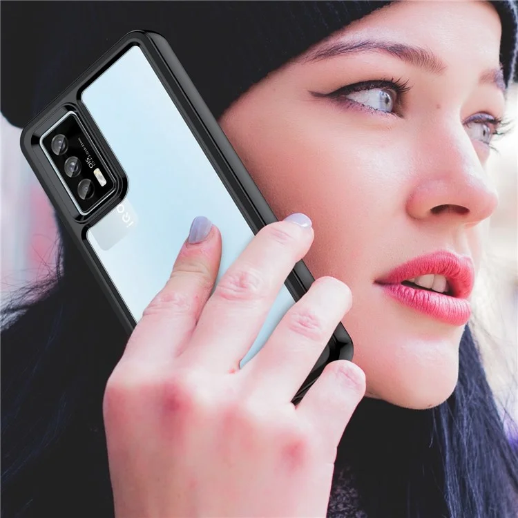 Für Vivo Iqoo 7 (indien) 5g/iqoo Neo5 Wear-resistente Anti-drop-transparent-back Case Hybrid Acryl + Tpu-mobiltelefonabdeckung Mit Unabhängigen Tasten - Schwarz