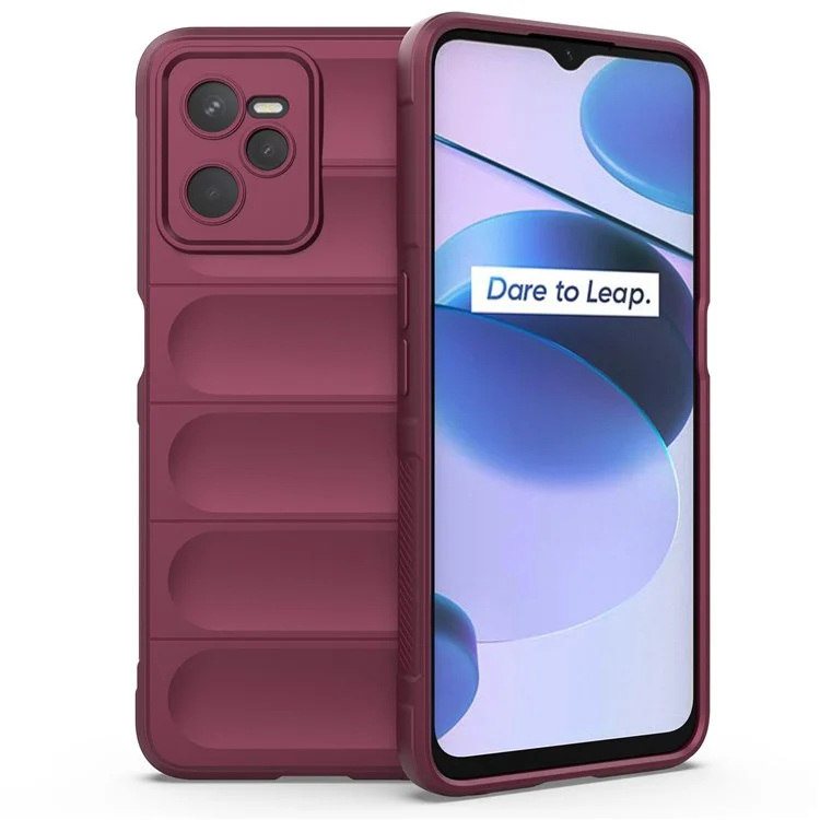 For Realme C35 Wear-resistant Anti-drop Soft TPU Anti-slip Edge Phone Cover Rugged Back Case - Wine Red