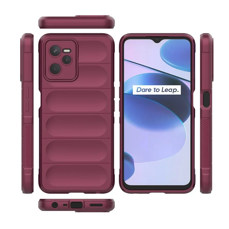 For Realme C35 Wear-resistant Anti-drop Soft TPU Anti-slip Edge Phone Cover Rugged Back Case - Wine Red