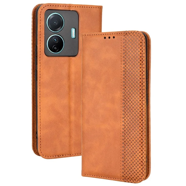 Retro Surface Anti-Fall Case Para Vivo S15e 5G Billetera Case de Teléfonos Protector de Teléfono Móvil de Cuero Con Soporte - Marrón