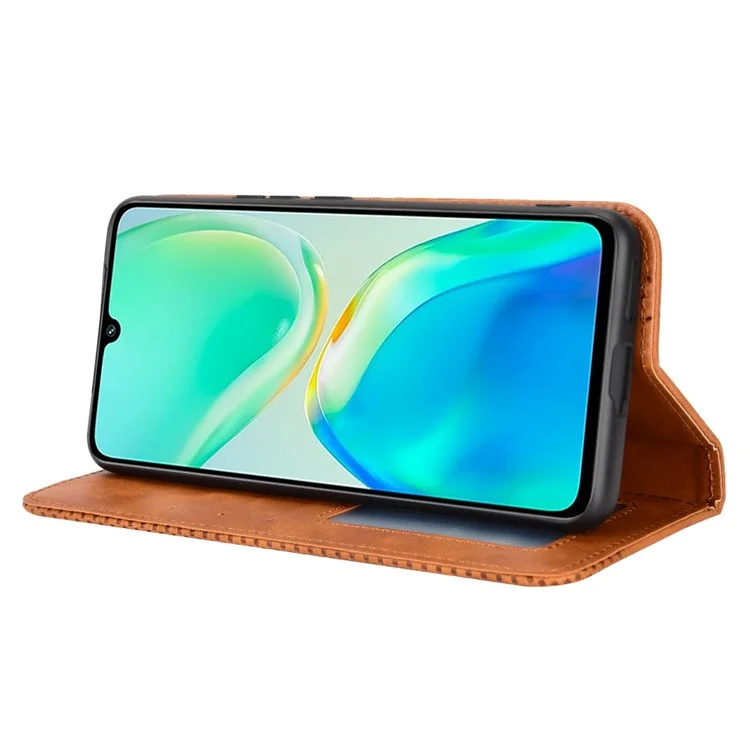 Retro Surface Anti-Fall Case Para Vivo S15e 5G Billetera Case de Teléfonos Protector de Teléfono Móvil de Cuero Con Soporte - Marrón