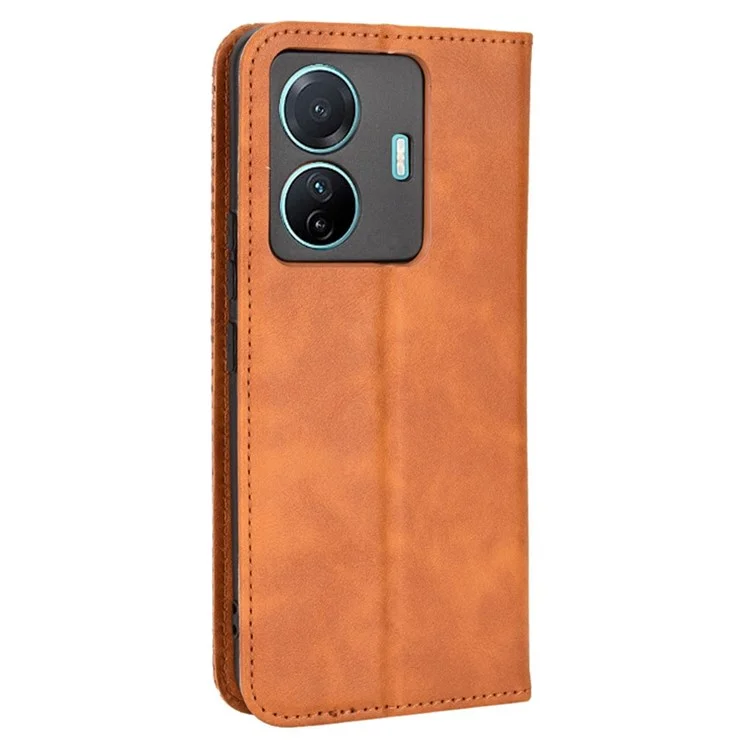 Retro Surface Anti-Fall Case Para Vivo S15e 5G Billetera Case de Teléfonos Protector de Teléfono Móvil de Cuero Con Soporte - Marrón