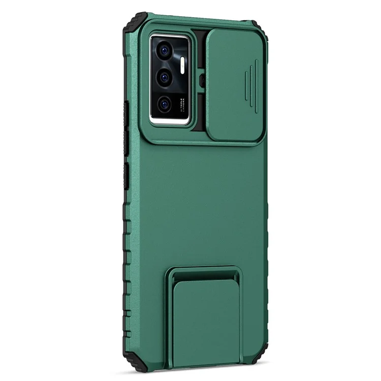 Étui de protection pour téléphone pour vivo V23e 5G/S10e 5G avec support Kickstand PC + Couverture TPU avec protection de l'appareil photo coulissante - Vert noirâtre