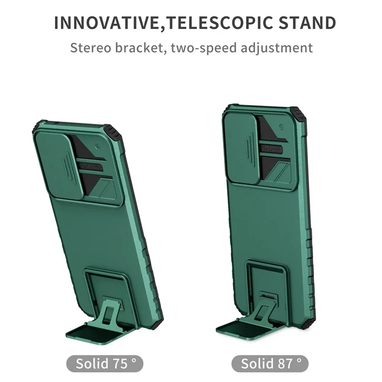 Étui de protection pour téléphone pour vivo V23e 5G/S10e 5G avec support Kickstand PC + Couverture TPU avec protection de l'appareil photo coulissante - Vert noirâtre