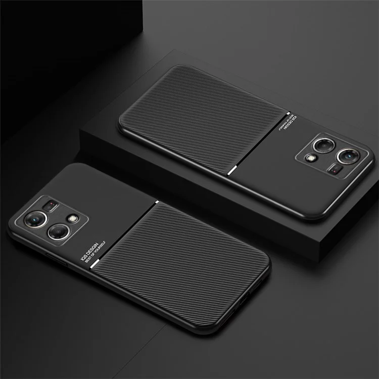 Coque de protection pour téléphone portable Oppo Reno7 4G Anti-rayures Anti-chute Lignes imprimées Coque en cuir PU TPU avec plaque métallique intégrée - Noir