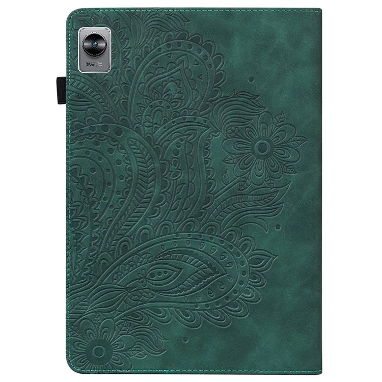 Imprimindo Capa de Couro de Flor Para Realme Pad Mini, Proteção Automática de Proteção Automática/tampa do Tablet do Sono Com Suporte de Cartão - Verde