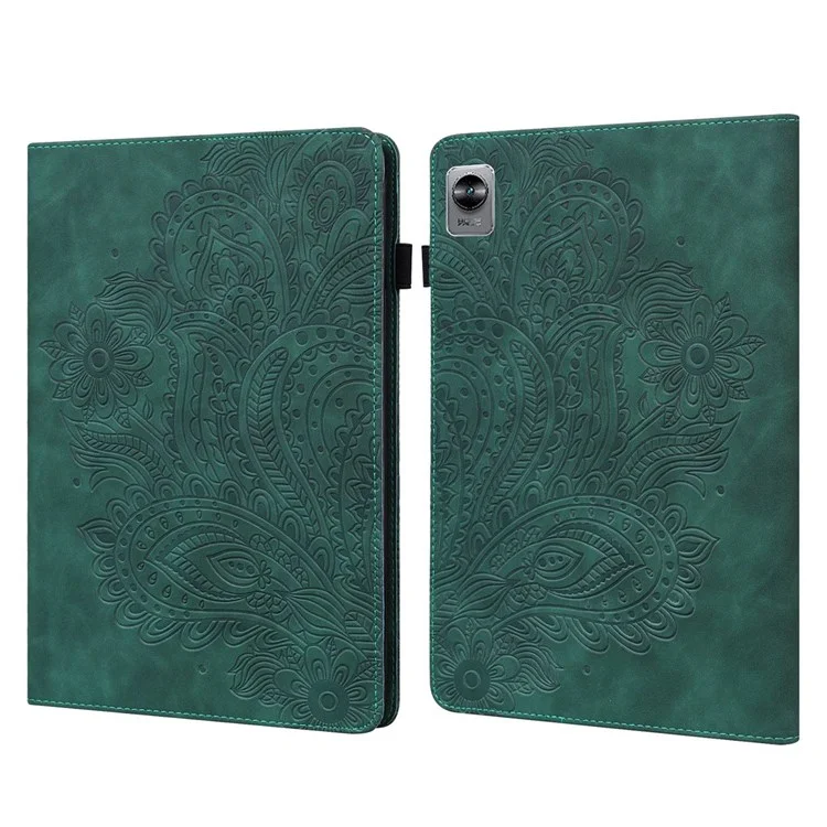 Imprimindo Capa de Couro de Flor Para Realme Pad Mini, Proteção Automática de Proteção Automática/tampa do Tablet do Sono Com Suporte de Cartão - Verde