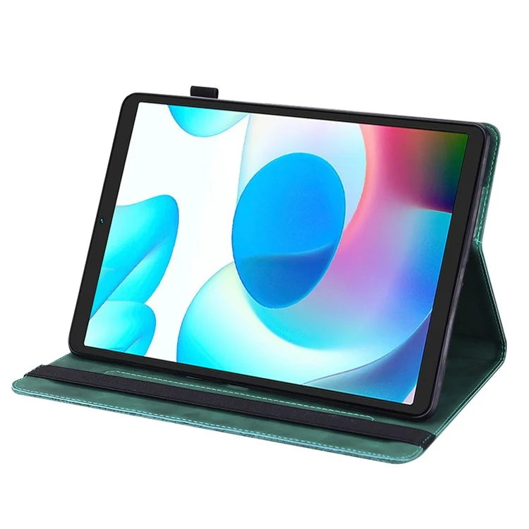 Imprimindo Capa de Couro de Flor Para Realme Pad Mini, Proteção Automática de Proteção Automática/tampa do Tablet do Sono Com Suporte de Cartão - Verde