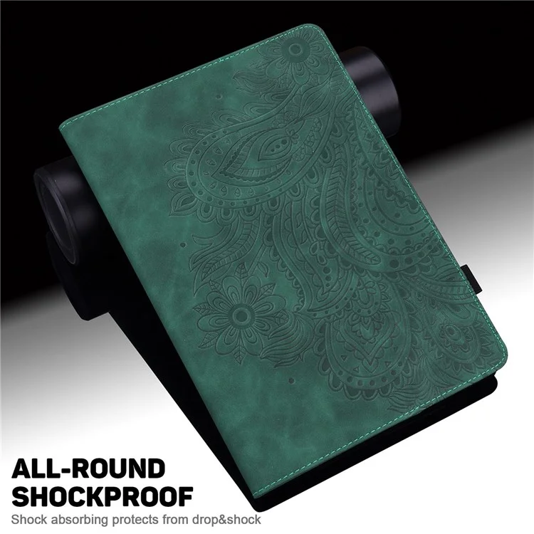 Imprimindo Capa de Couro de Flor Para Realme Pad Mini, Proteção Automática de Proteção Automática/tampa do Tablet do Sono Com Suporte de Cartão - Verde