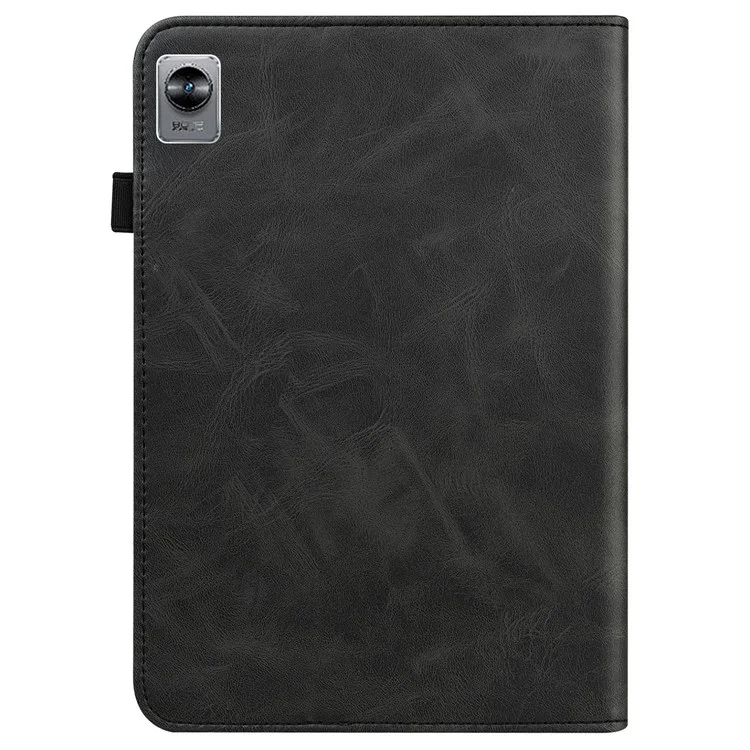 Card Holder Stand Tablet Case for Realme Pad Mini, Line Imprinted Shockproof PU Leather Elastic Band Protective Cover - Black
