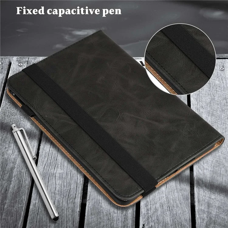 Card Holder Stand Tablet Case for Realme Pad Mini, Line Imprinted Shockproof PU Leather Elastic Band Protective Cover - Black