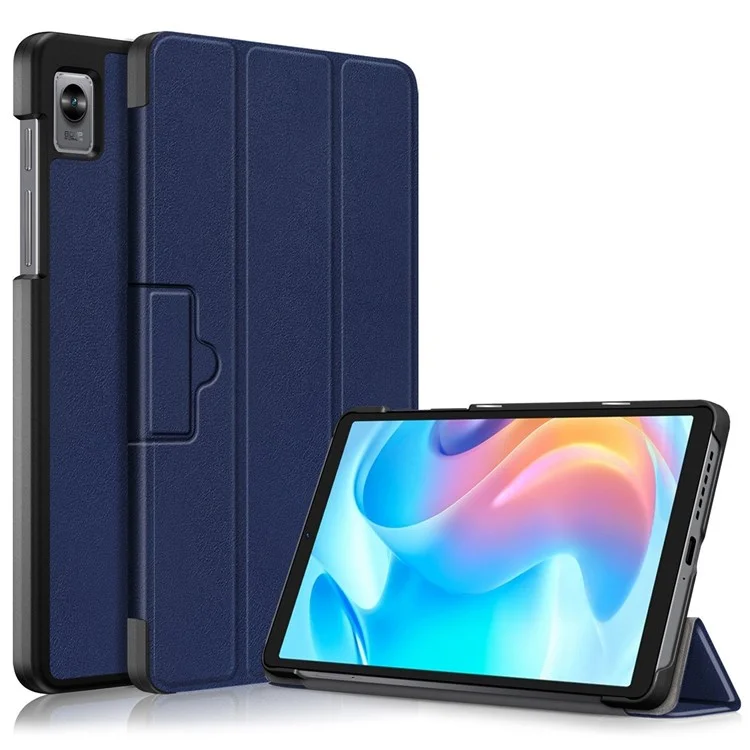 Tablet Covering Shell for Realme Pad Mini PC+PU Leather Trifold Stand Cover Well-protected Flip Tablet Case - Blue