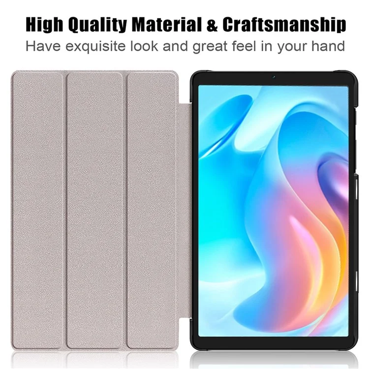 Tablet Covering Shell for Realme Pad Mini PC+PU Leather Trifold Stand Cover Well-protected Flip Tablet Case - Blue