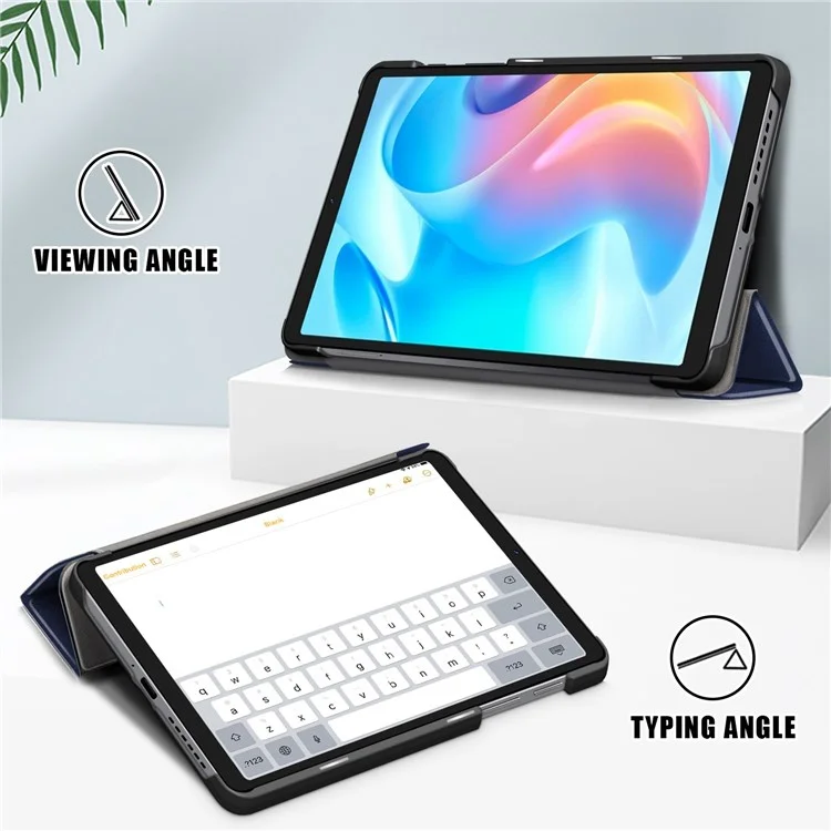 Tablet Covering Shell for Realme Pad Mini PC+PU Leather Trifold Stand Cover Well-protected Flip Tablet Case - Blue