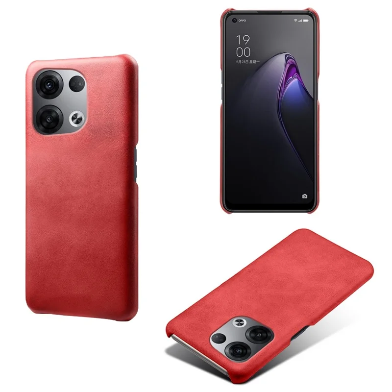 For Oppo Reno8 5G / Reno8 5G (Global Version) Phone Cover Scratch-resistant Textured PU Leather Coated PC Phone Case - Red