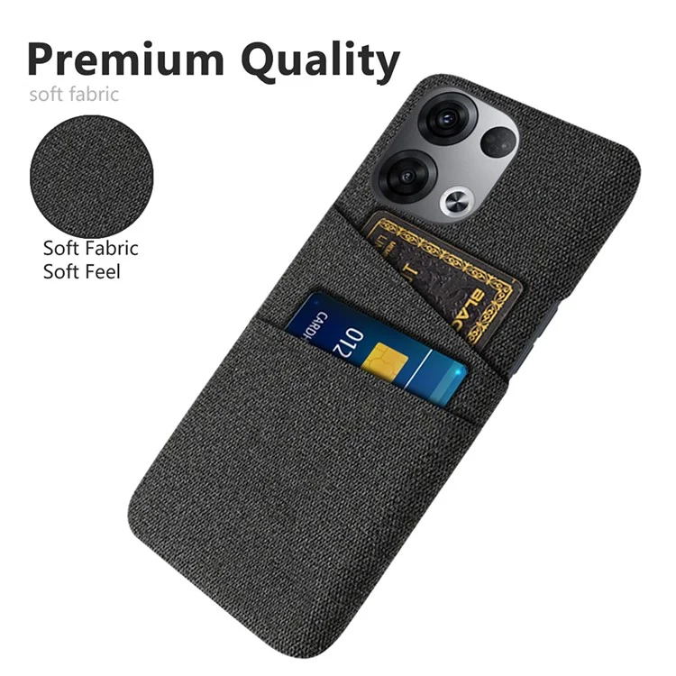 For Oppo Reno8 5G / Reno8 5G (Global Version) Cloth Texture Multifunction Dual Card Slots Cell Phone Case Cloth + PC Phone Back Cover - Black