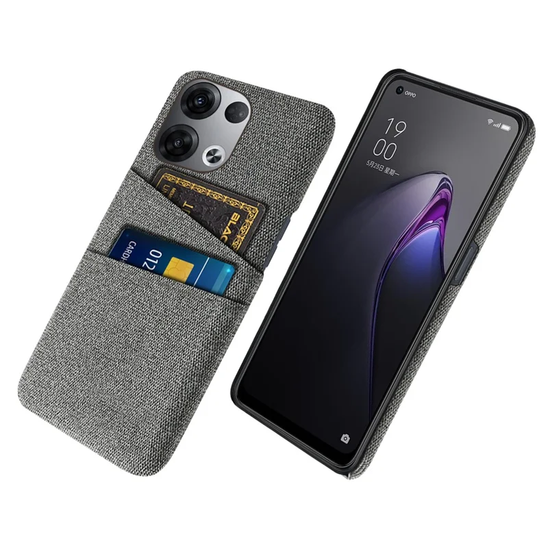 For Oppo Reno8 5G / Reno8 5G (Global Version) Cloth Texture Multifunction Dual Card Slots Cell Phone Case Cloth + PC Phone Back Cover - Grey