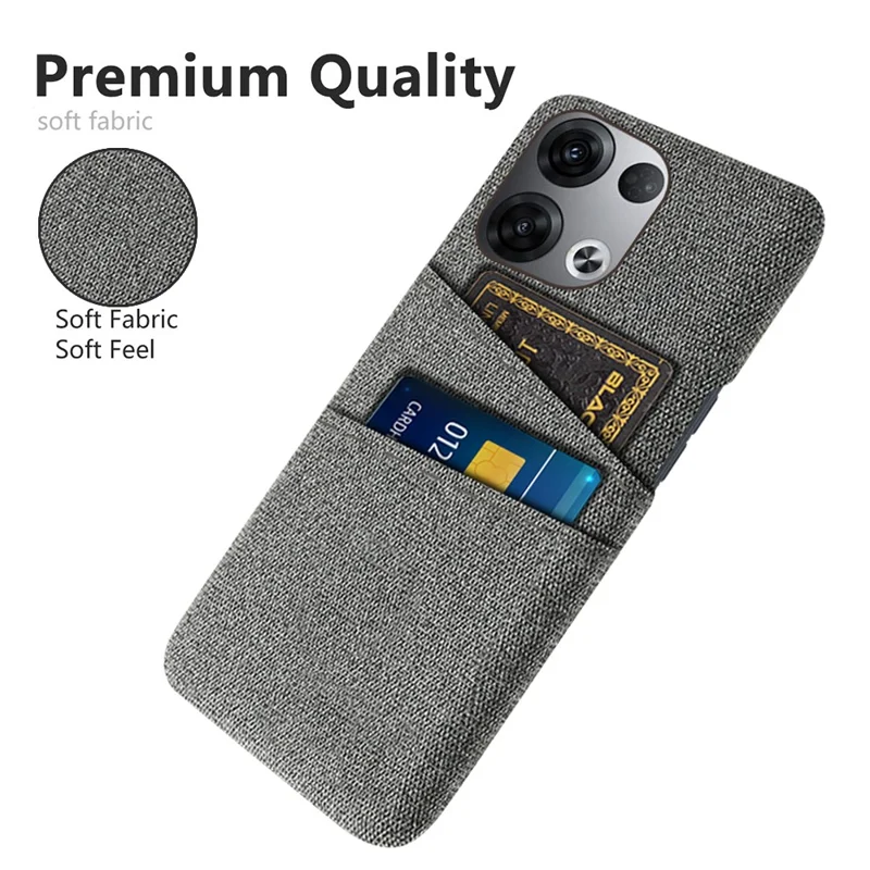 For Oppo Reno8 5G / Reno8 5G (Global Version) Cloth Texture Multifunction Dual Card Slots Cell Phone Case Cloth + PC Phone Back Cover - Grey