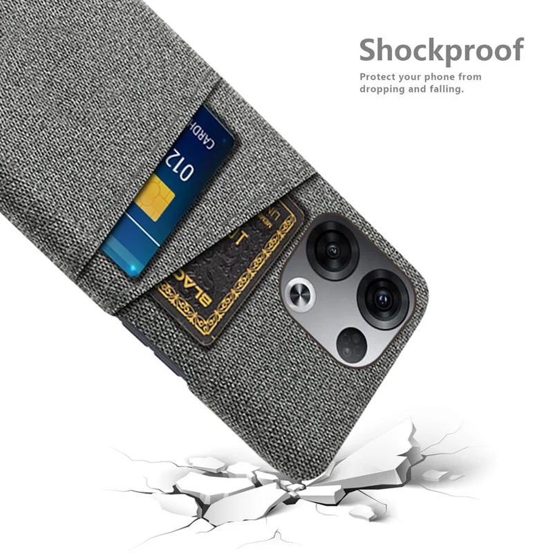 For Oppo Reno8 5G / Reno8 5G (Global Version) Cloth Texture Multifunction Dual Card Slots Cell Phone Case Cloth + PC Phone Back Cover - Grey