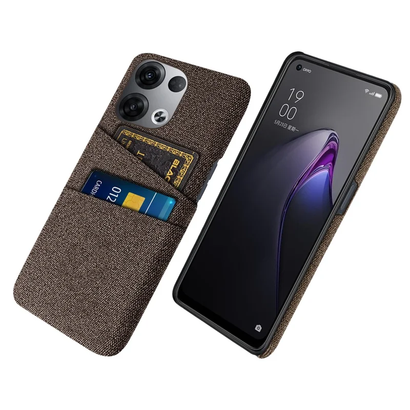 For Oppo Reno8 5G / Reno8 5G (Global Version) Cloth Texture Multifunction Dual Card Slots Cell Phone Case Cloth + PC Phone Back Cover - Brown