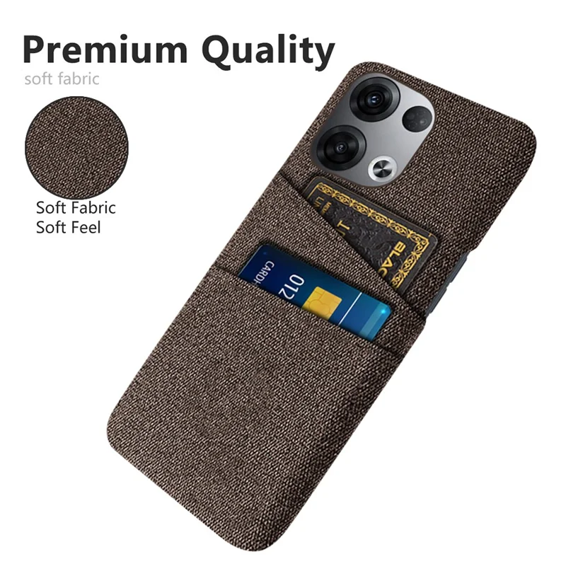 For Oppo Reno8 5G / Reno8 5G (Global Version) Cloth Texture Multifunction Dual Card Slots Cell Phone Case Cloth + PC Phone Back Cover - Brown