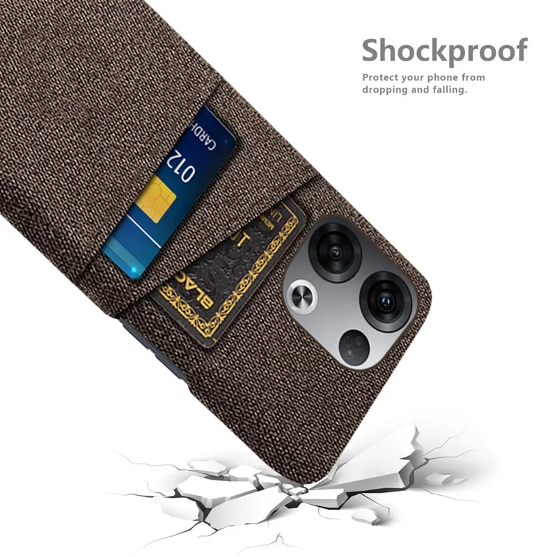 For Oppo Reno8 5G / Reno8 5G (Global Version) Cloth Texture Multifunction Dual Card Slots Cell Phone Case Cloth + PC Phone Back Cover - Brown