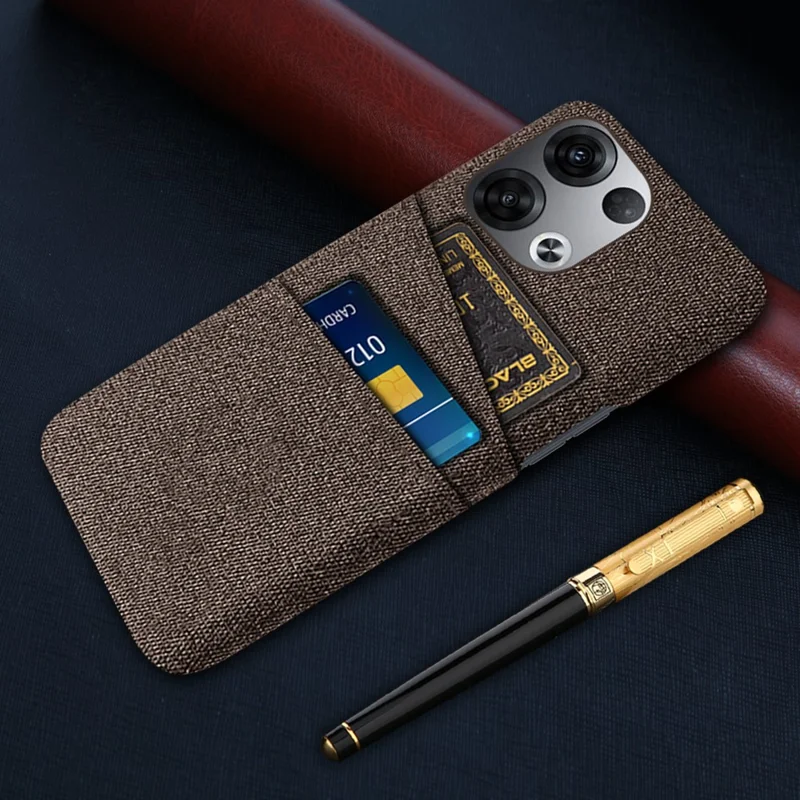 For Oppo Reno8 5G / Reno8 5G (Global Version) Cloth Texture Multifunction Dual Card Slots Cell Phone Case Cloth + PC Phone Back Cover - Brown