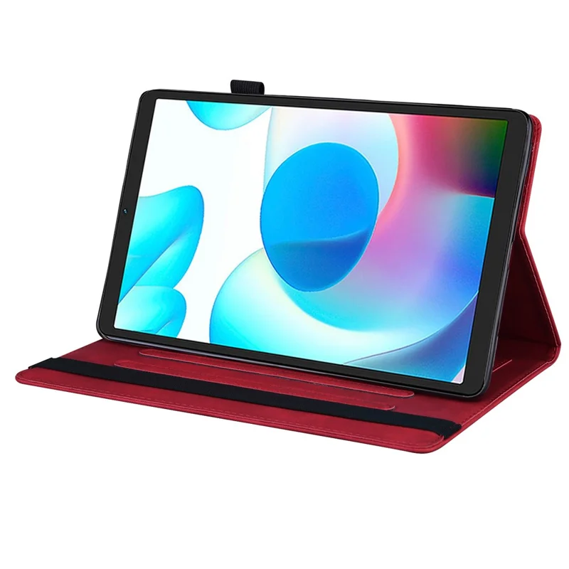 For Realme Pad Mini Shockproof Anti-fall Tablet Case PU Leather Stand Wallet Elastic Band Shell with Pencil Holder - Red