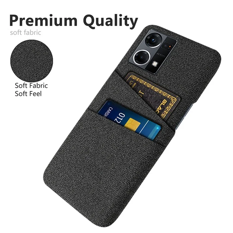 Couverture Téléphonique De Emplacements À Double Carte Pour Oppo Reno7 4G, Tissu En Tissu Anti-drop-drof + Coque De Boîtier De Dos PC - Le Noir