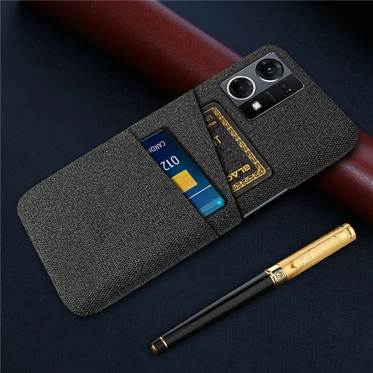 Couverture Téléphonique De Emplacements À Double Carte Pour Oppo Reno7 4G, Tissu En Tissu Anti-drop-drof + Coque De Boîtier De Dos PC - Le Noir