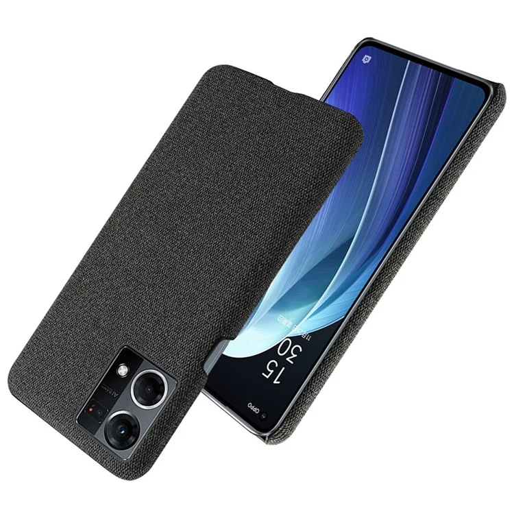 Pour Oppo Reno7 4G Texture de Texture Texture Téléphone Couleur Solide PC Dur + Couverture de Protection en Tissu - le Noir