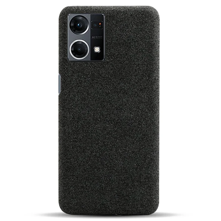 Pour Oppo Reno7 4G Texture de Texture Texture Téléphone Couleur Solide PC Dur + Couverture de Protection en Tissu - le Noir