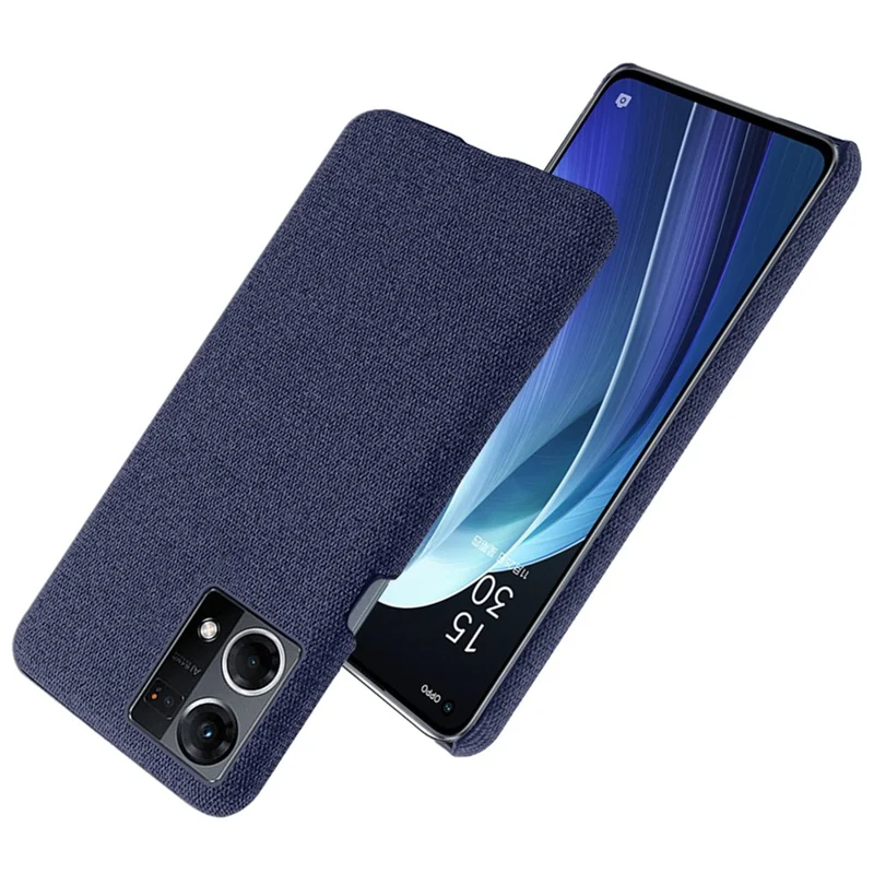 For Oppo Reno7 4G Cloth Texture Phone Case Solid Color Hard PC + Cloth Protective Cover - Blue