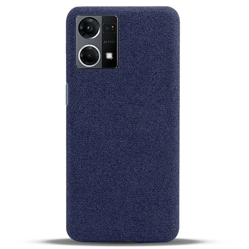 For Oppo Reno7 4G Cloth Texture Phone Case Solid Color Hard PC + Cloth Protective Cover - Blue