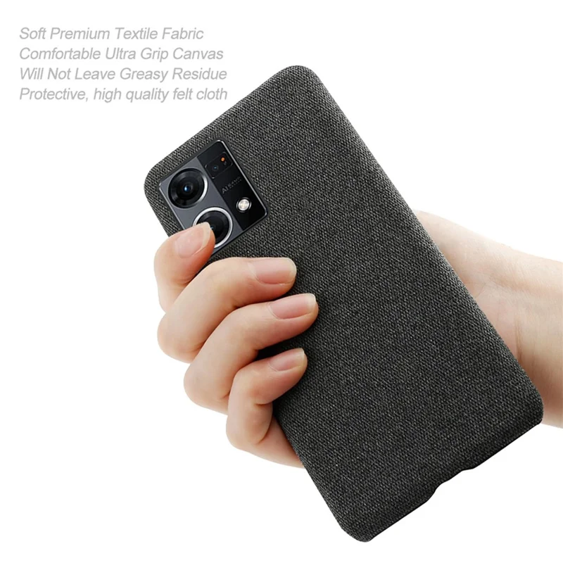 For Oppo Reno7 4G Cloth Texture Phone Case Solid Color Hard PC + Cloth Protective Cover - Blue