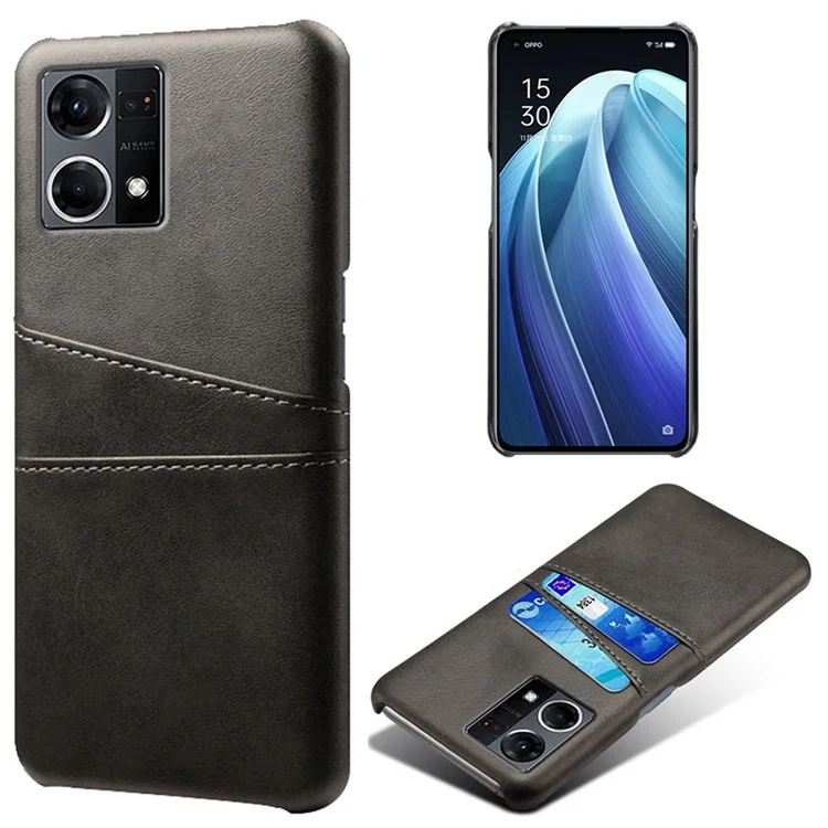Pour Oppo Reno7 4G Étui de téléphone polyvalent avec deux fentes pour cartes Protecteur de téléphone Revêtement en cuir PU Couvercle en PC dur - Noir