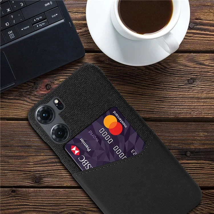 Für Oppo K10 Pro 5G Stoff Texturkartenhalter Phone Hülle PU -leder -pc -schutzabdeckung - Schwarz