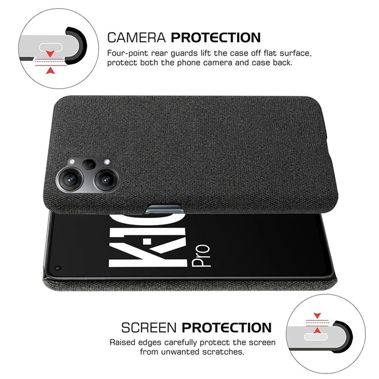 Für Oppo K10 Pro 5G Anti-staub-mobiltelefon-hülle Shell Solid Color Hard Pc+stoff Telefonabdeckung - Schwarz